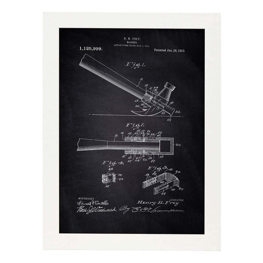 Poster con patente de Martillo 2. Lámina con diseño de patente antigua-Artwork-Nacnic-A4-Marco Blanco-Nacnic Estudio SL