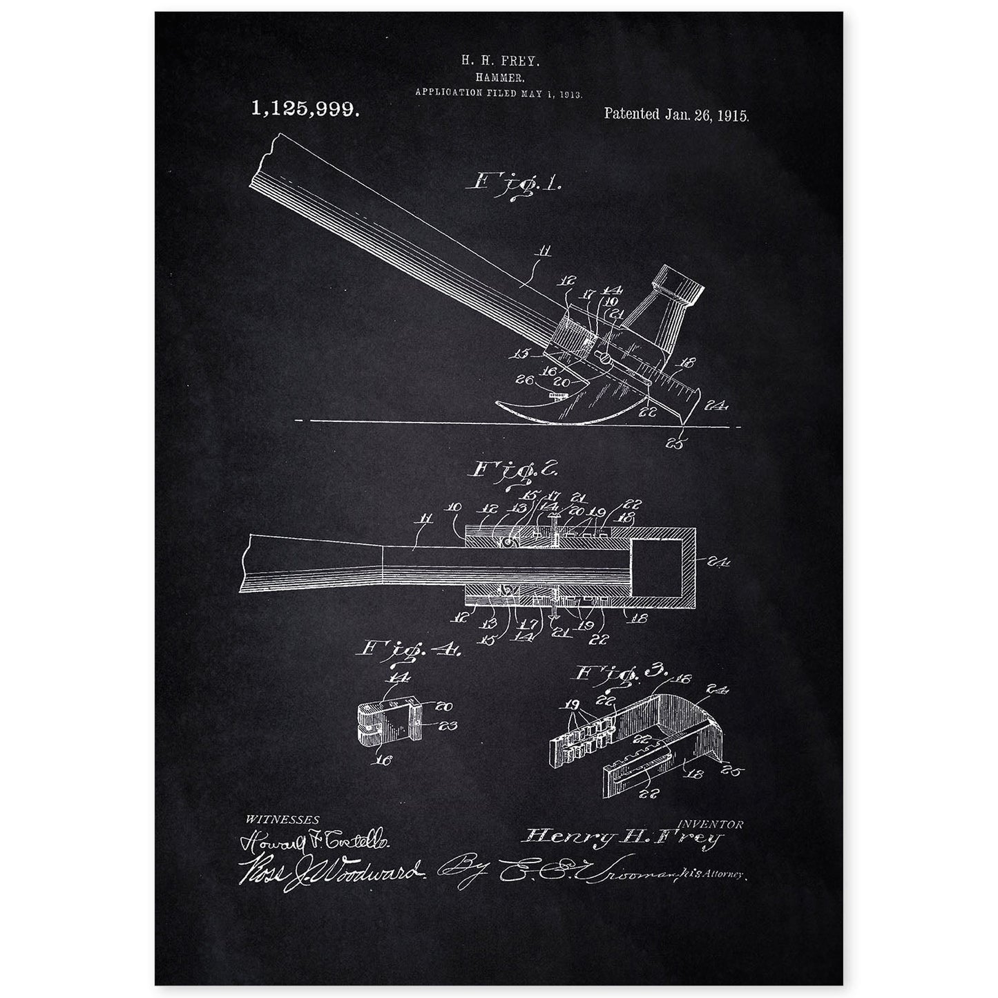 Poster con patente de Martillo 2. Lámina con diseño de patente antigua-Artwork-Nacnic-A4-Sin marco-Nacnic Estudio SL