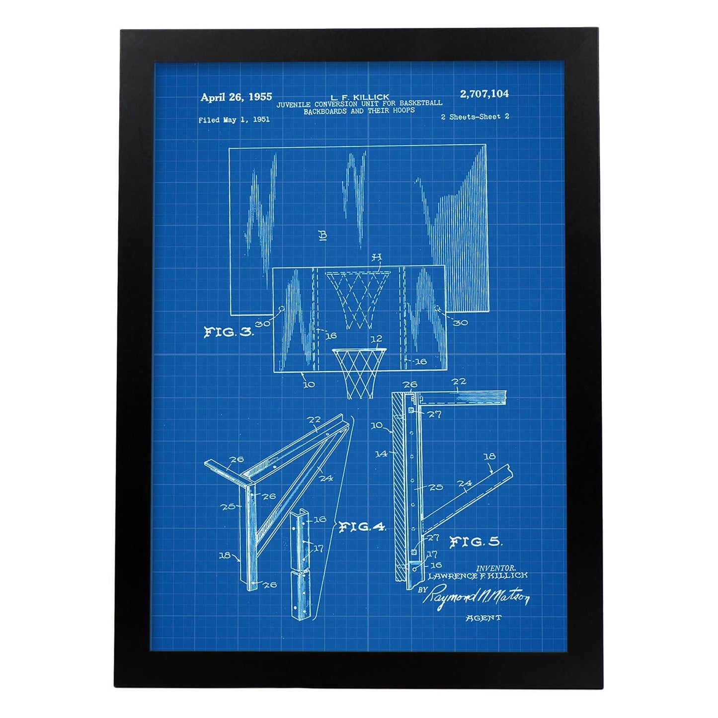 Poster con patente de Mecanismo canasta. Lámina con diseño de patente antigua-Artwork-Nacnic-A3-Marco Negro-Nacnic Estudio SL