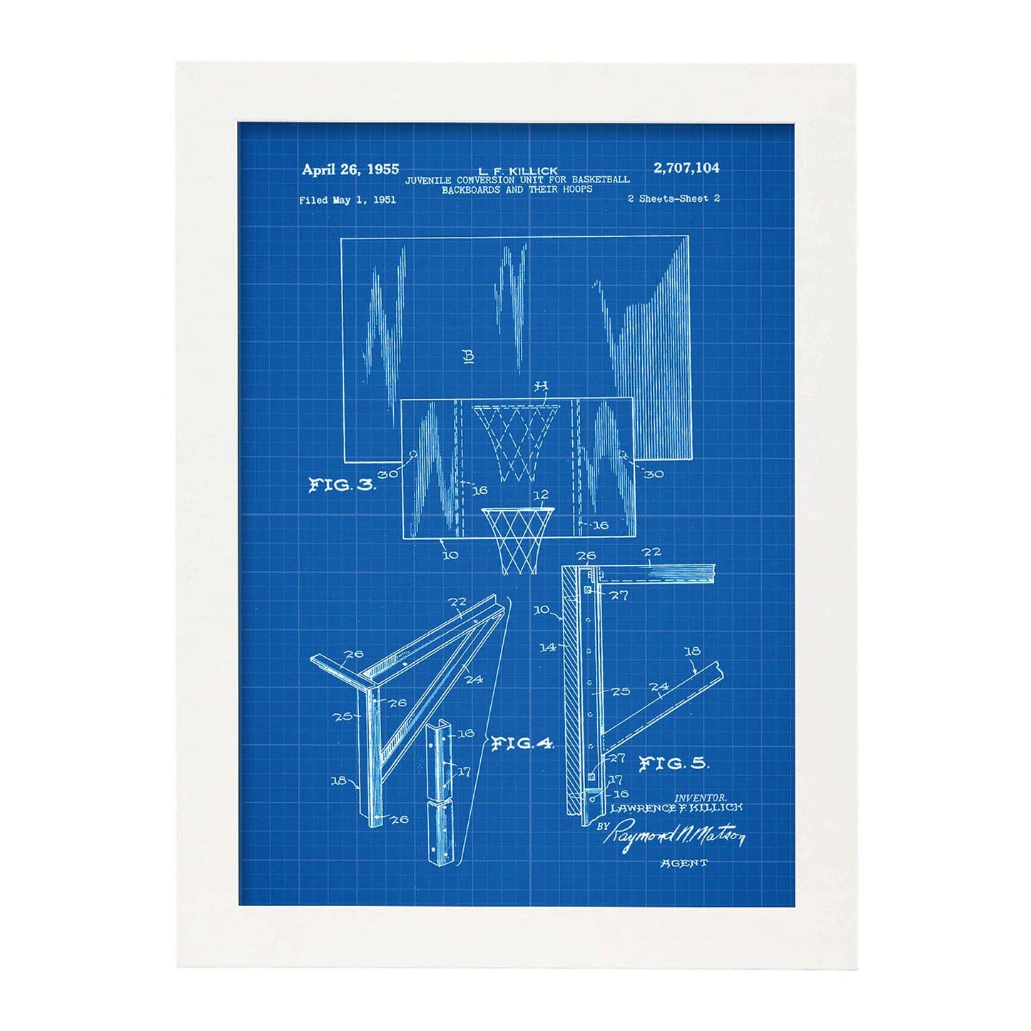 Poster con patente de Mecanismo canasta. Lámina con diseño de patente antigua-Artwork-Nacnic-A4-Marco Blanco-Nacnic Estudio SL