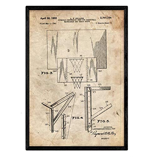 Poster con patente de Mecanismo canasta. Lámina con diseño de patente antigua.-Artwork-Nacnic-Nacnic Estudio SL