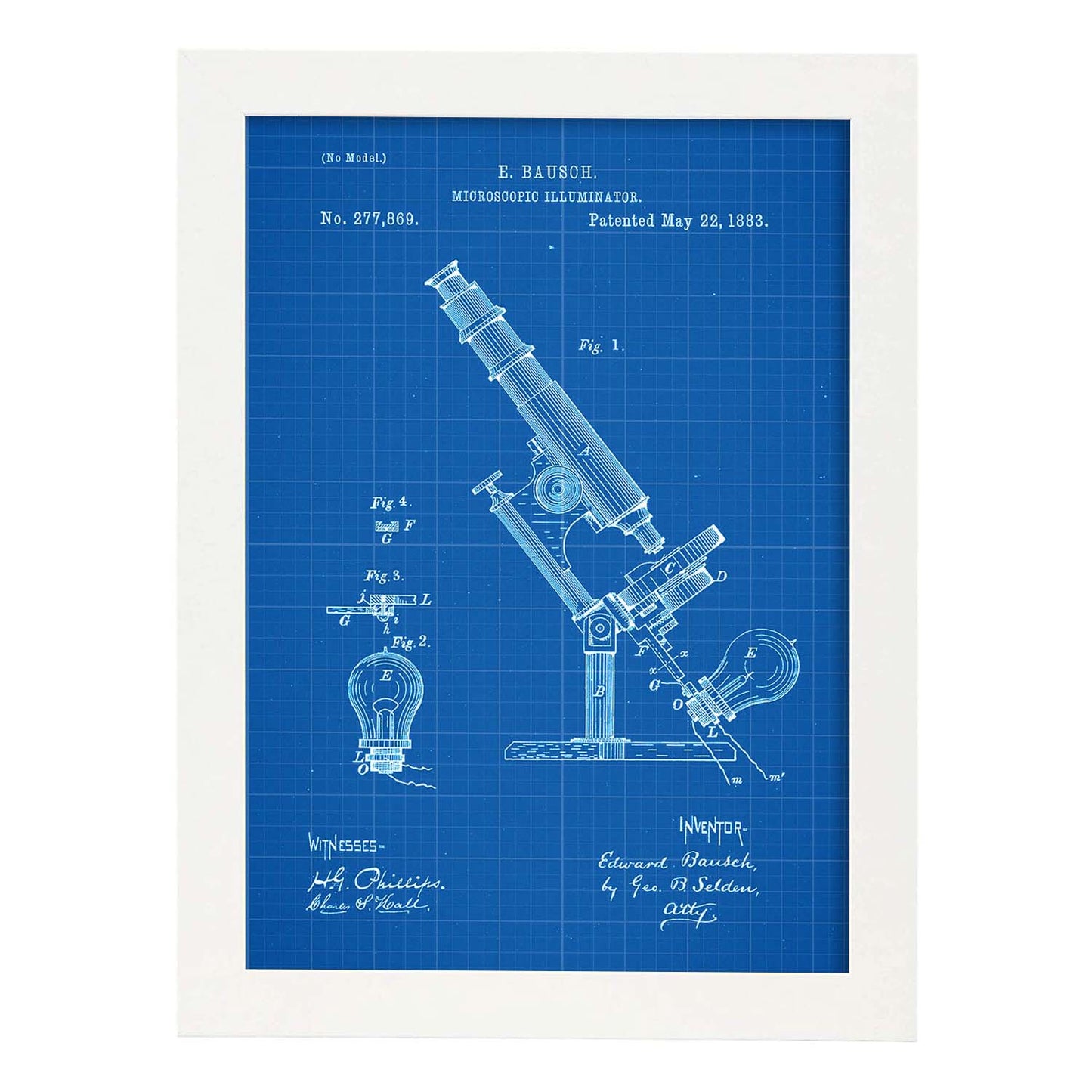 Poster con patente de Microscopio con luz. Lámina con diseño de patente antigua-Artwork-Nacnic-A3-Marco Blanco-Nacnic Estudio SL