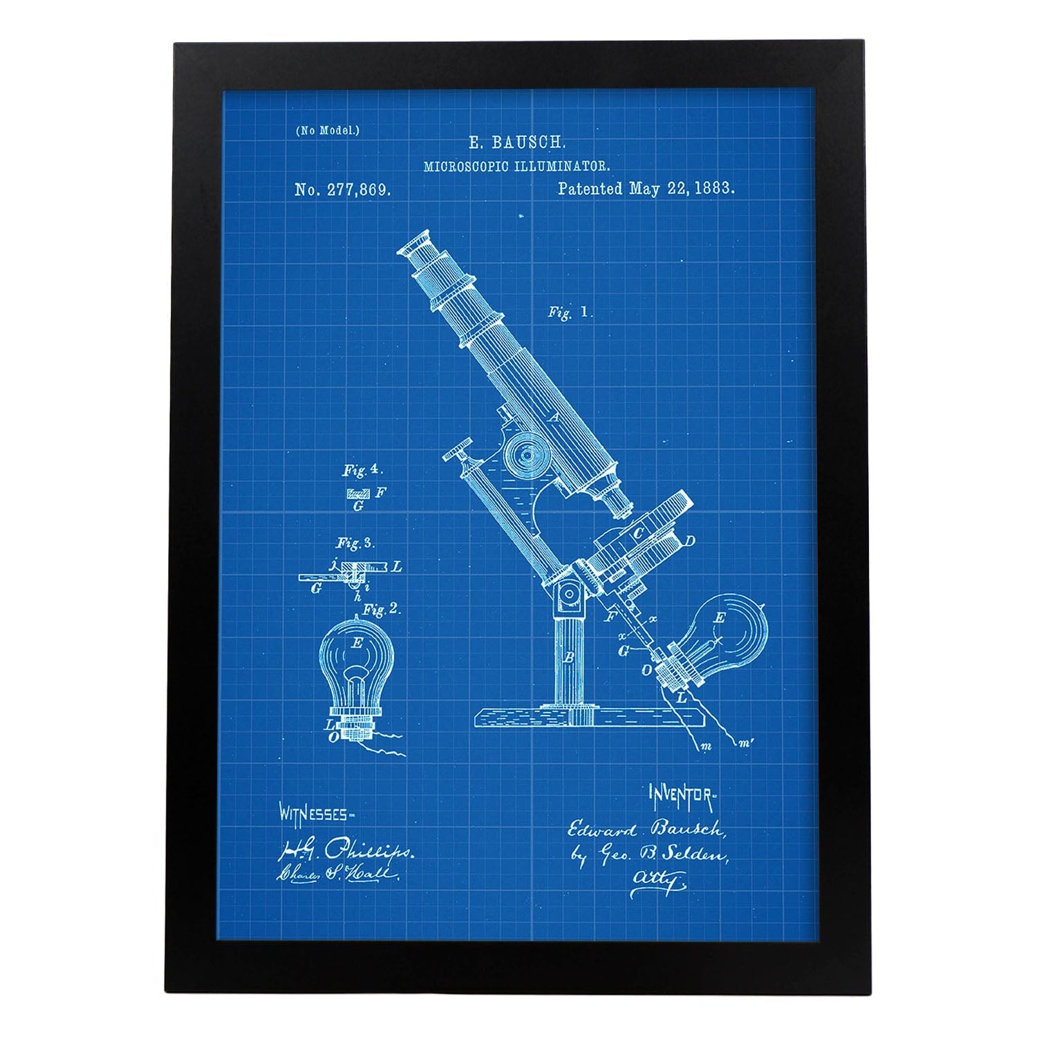 Poster con patente de Microscopio con luz. Lámina con diseño de patente antigua-Artwork-Nacnic-A3-Marco Negro-Nacnic Estudio SL
