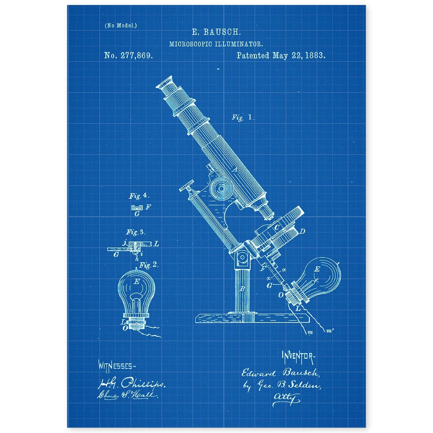 Poster con patente de Microscopio con luz. Lámina con diseño de patente antigua-Artwork-Nacnic-A4-Sin marco-Nacnic Estudio SL