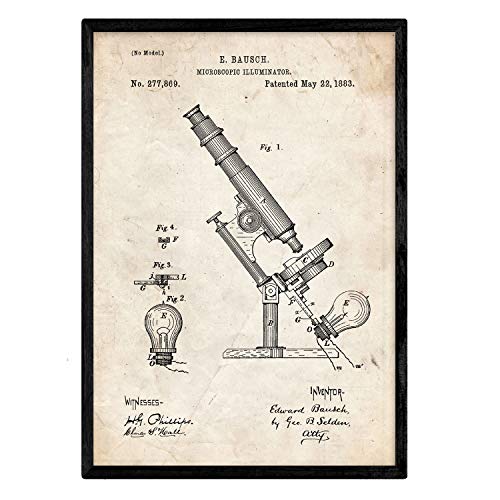 Poster con patente de Microscopio con luz. Lámina con diseño de patente antigua.-Artwork-Nacnic-Nacnic Estudio SL
