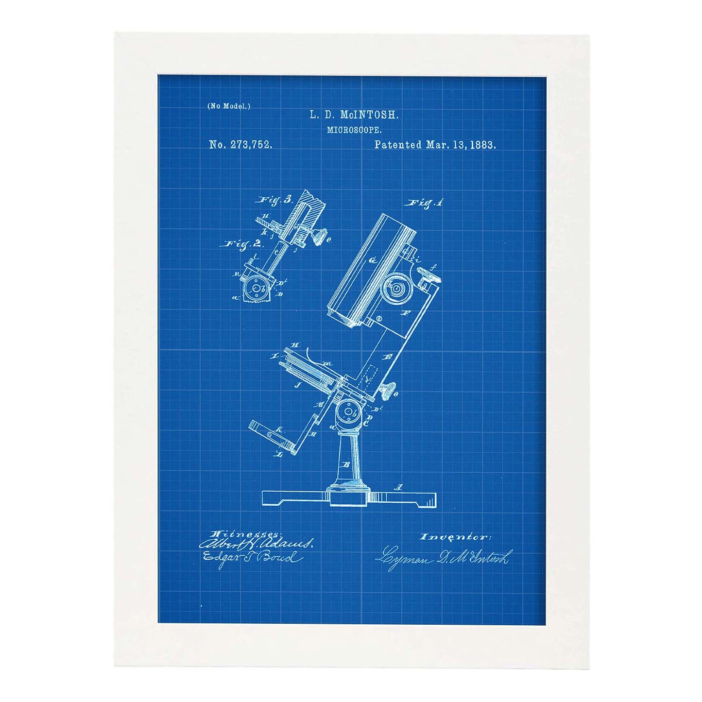 Poster con patente de Microscopio. Lámina con diseño de patente antigua-Artwork-Nacnic-A3-Marco Blanco-Nacnic Estudio SL