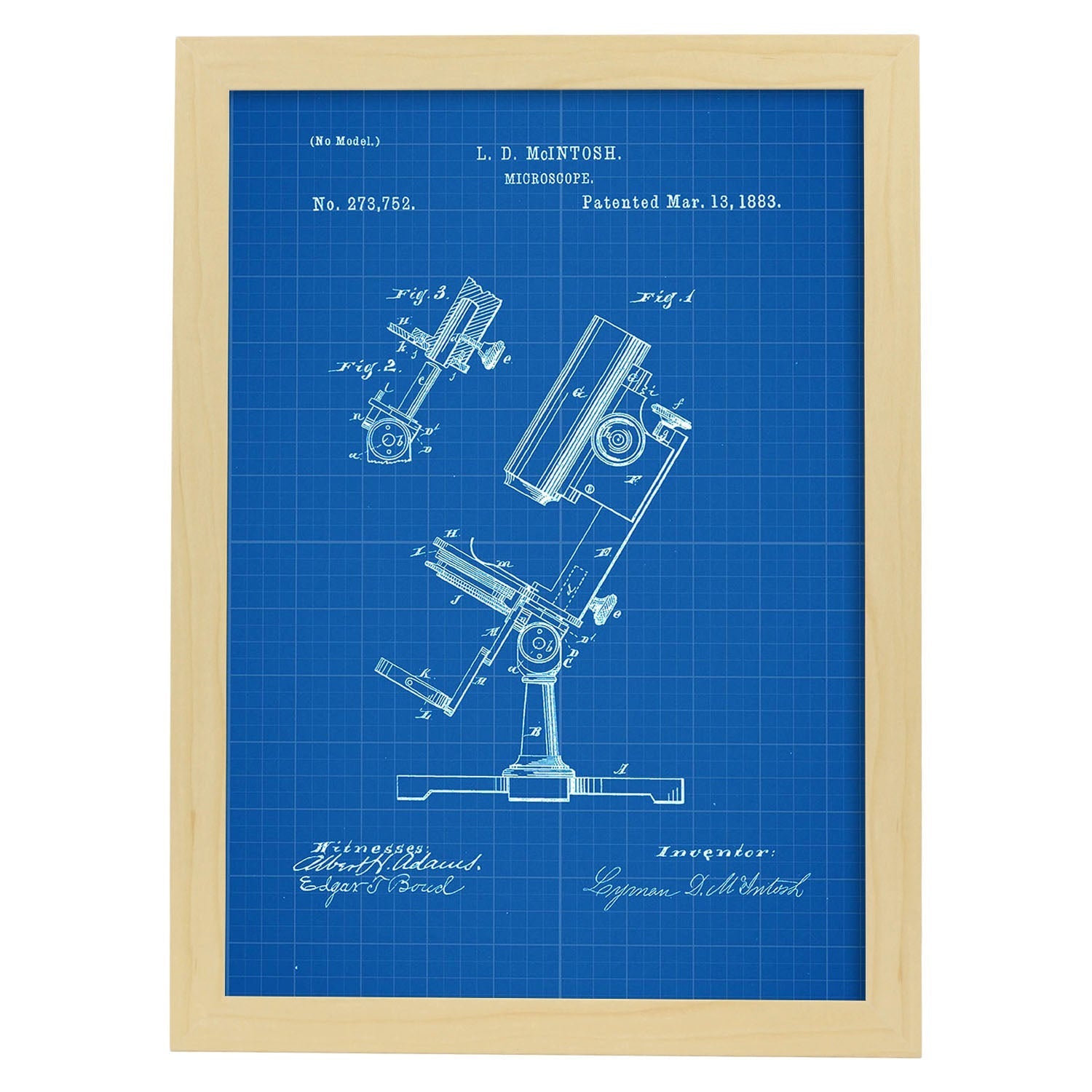 Poster con patente de Microscopio. Lámina con diseño de patente antigua-Artwork-Nacnic-A3-Marco Madera clara-Nacnic Estudio SL