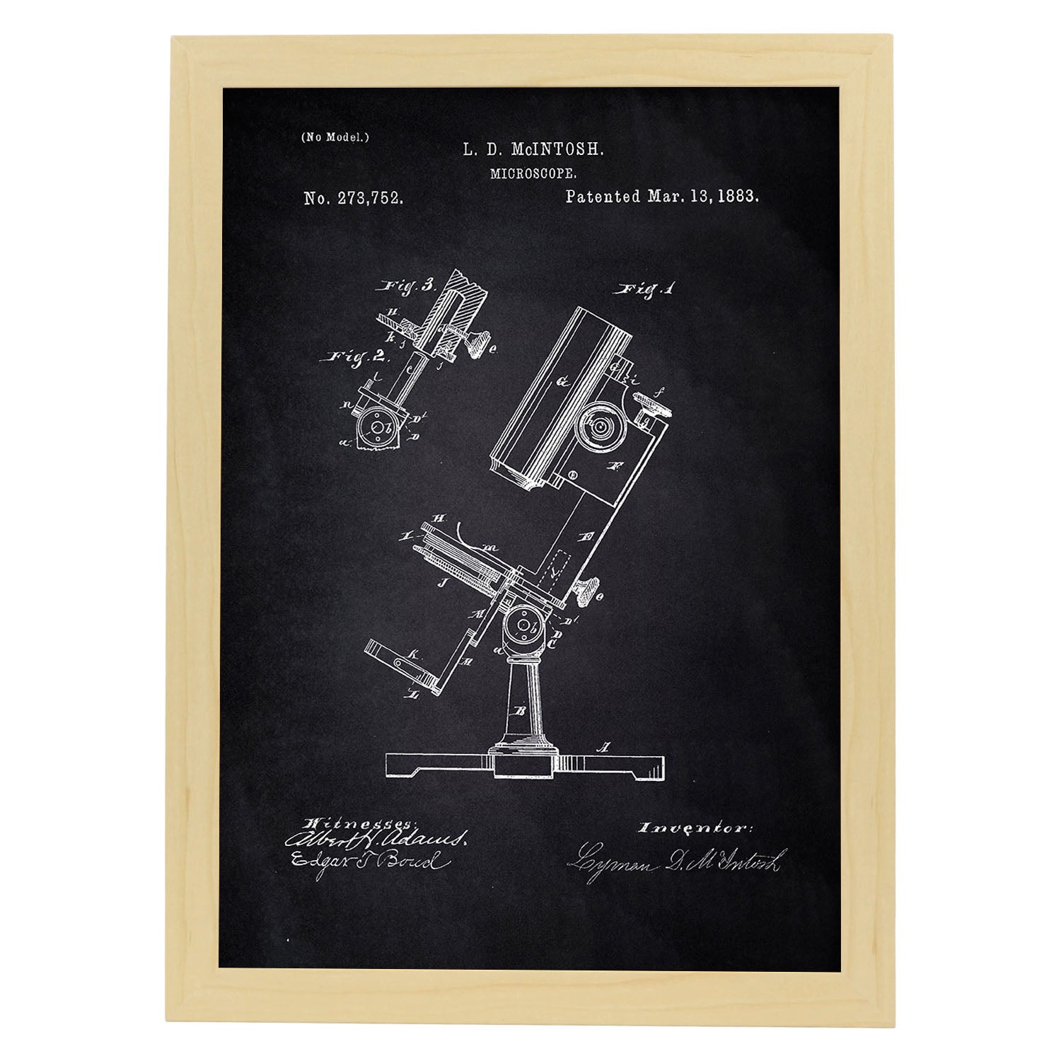 Poster con patente de Microscopio. Lámina con diseño de patente antigua-Artwork-Nacnic-A4-Marco Madera clara-Nacnic Estudio SL