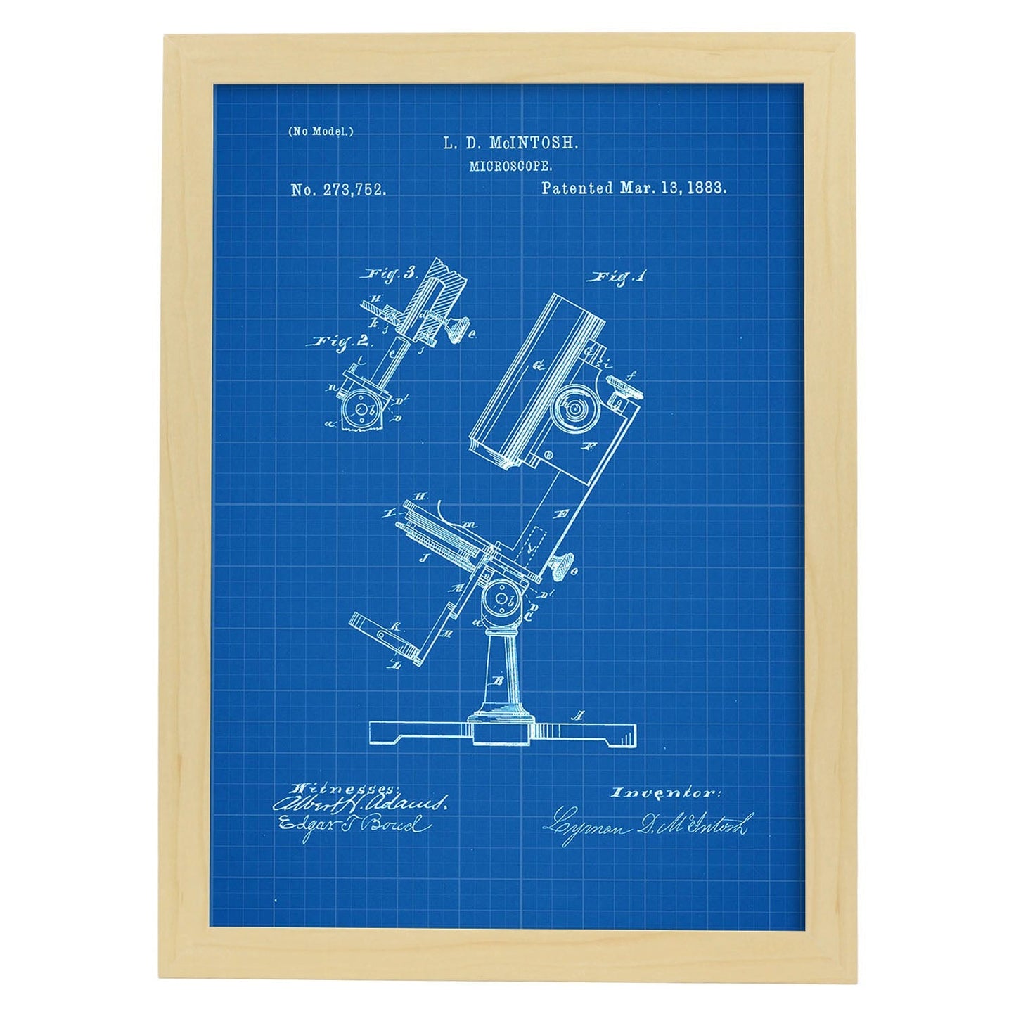 Poster con patente de Microscopio. Lámina con diseño de patente antigua-Artwork-Nacnic-A4-Marco Madera clara-Nacnic Estudio SL