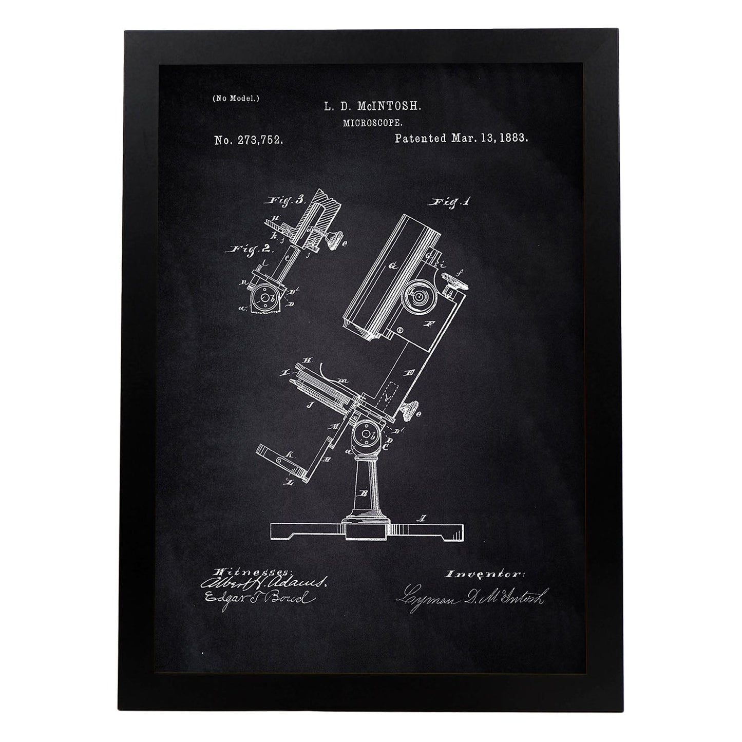 Poster con patente de Microscopio. Lámina con diseño de patente antigua-Artwork-Nacnic-A4-Marco Negro-Nacnic Estudio SL
