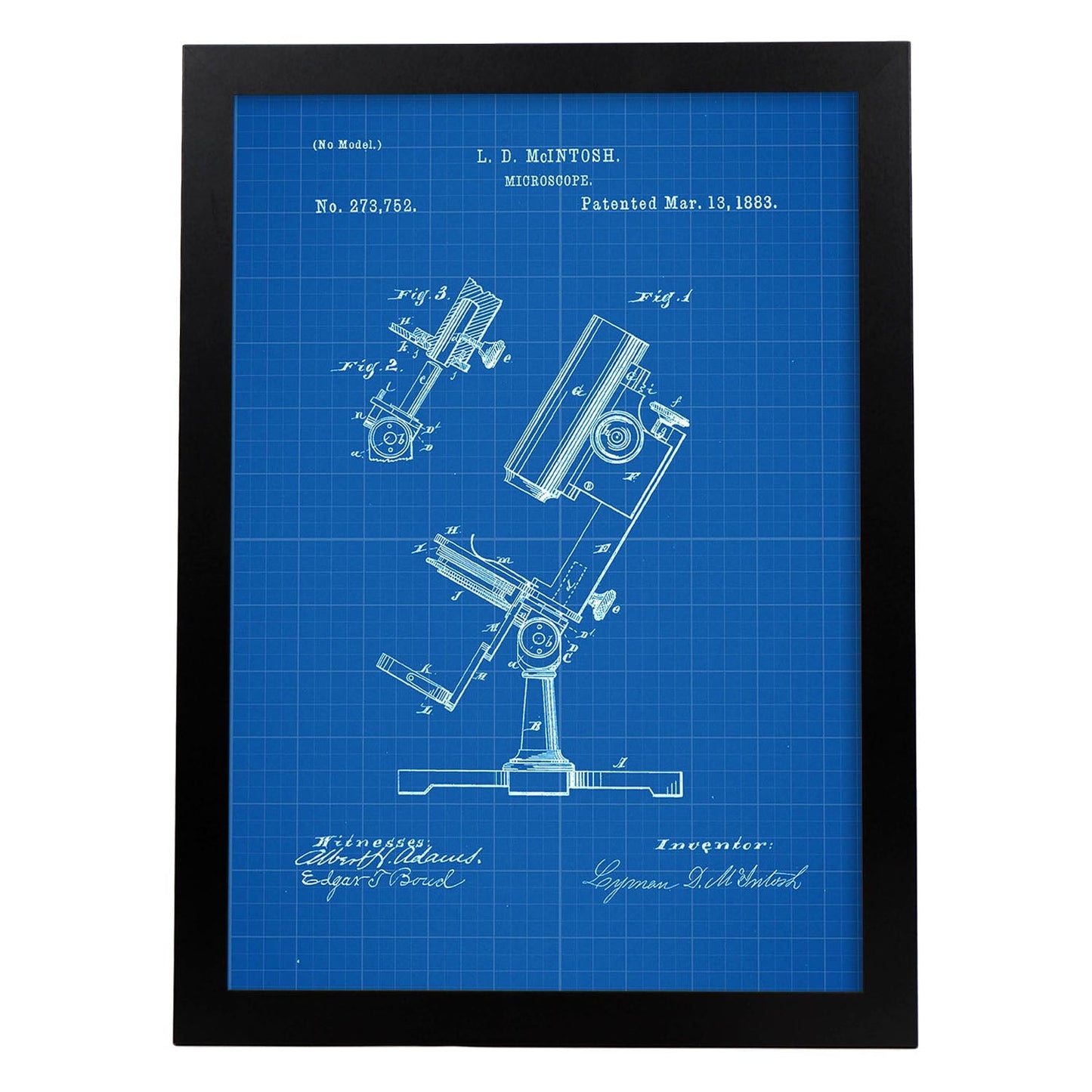 Poster con patente de Microscopio. Lámina con diseño de patente antigua-Artwork-Nacnic-A4-Marco Negro-Nacnic Estudio SL
