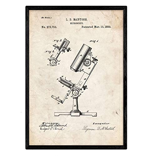 Poster con patente de Microscopio. Lámina con diseño de patente antigua.-Artwork-Nacnic-Nacnic Estudio SL