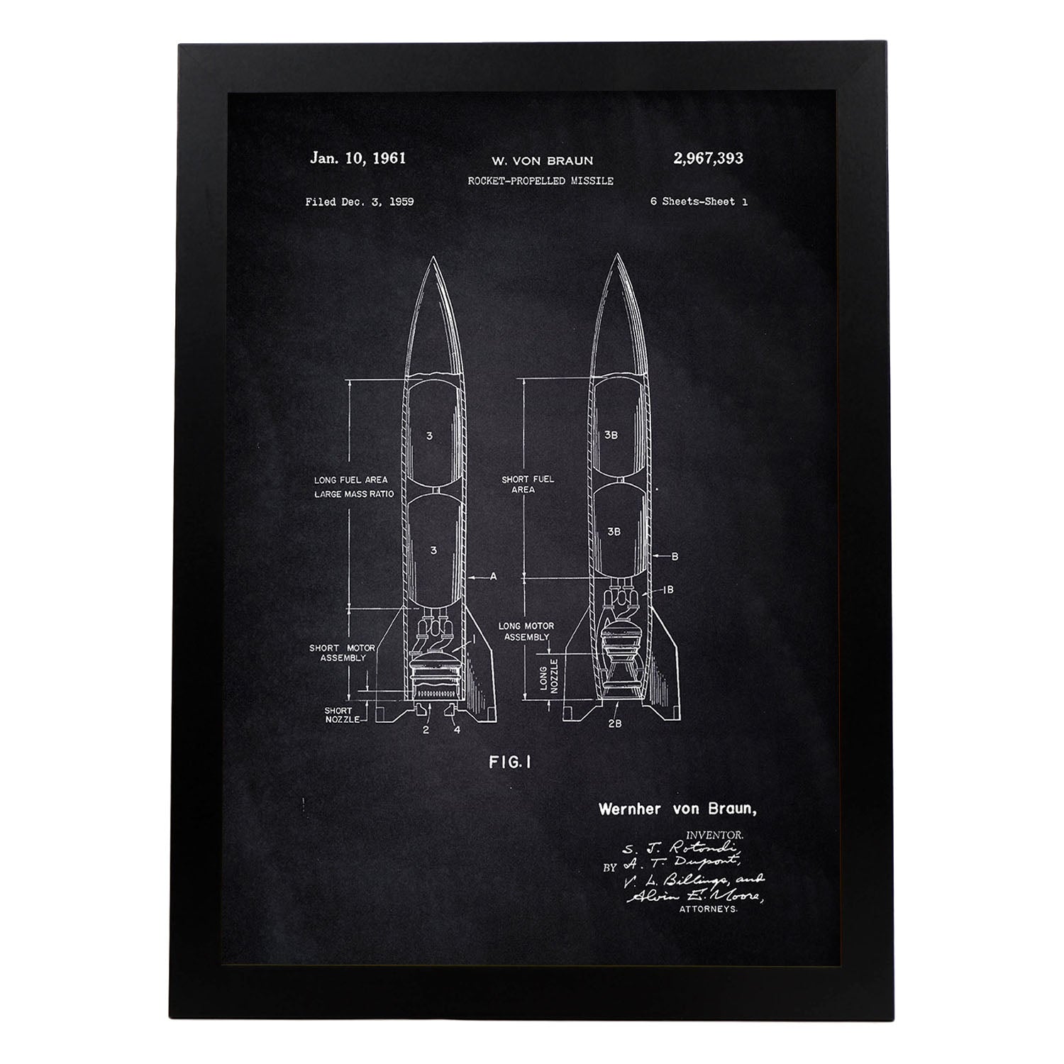 Poster con patente de Misil. Lámina con diseño de patente antigua-Artwork-Nacnic-A3-Marco Negro-Nacnic Estudio SL