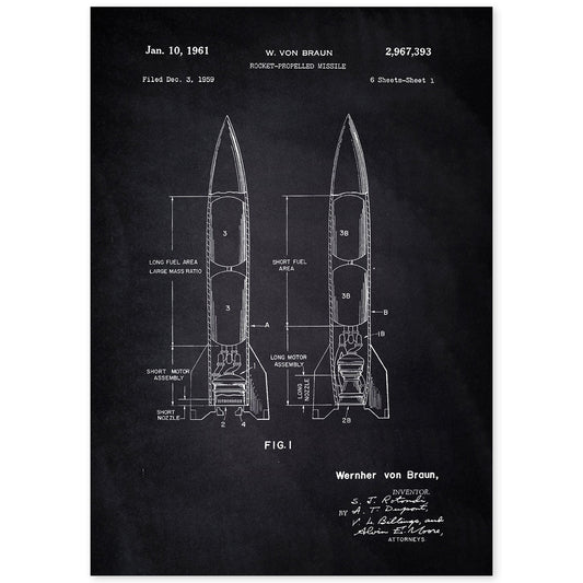 Poster con patente de Misil. Lámina con diseño de patente antigua-Artwork-Nacnic-A4-Sin marco-Nacnic Estudio SL