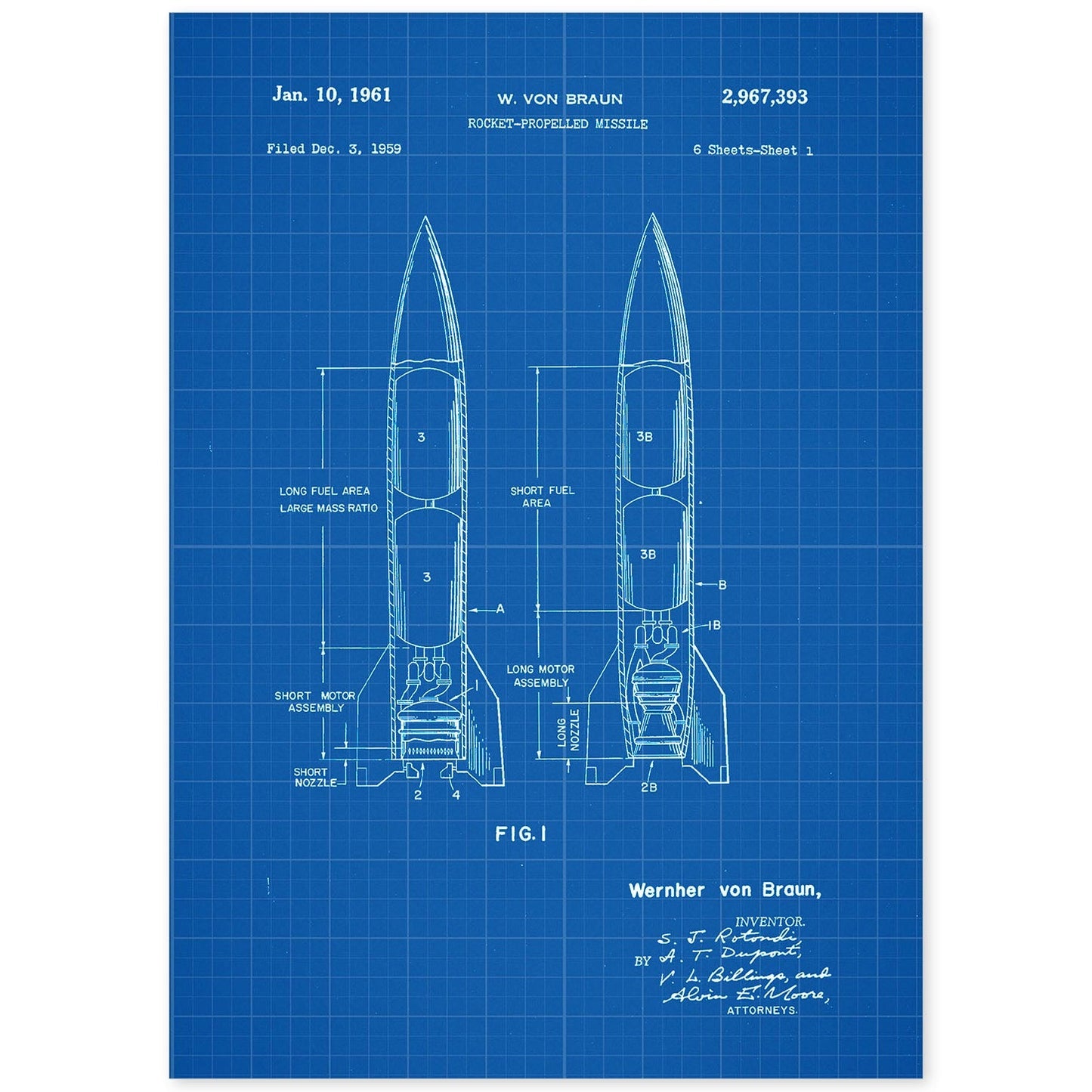 Poster con patente de Misil. Lámina con diseño de patente antigua-Artwork-Nacnic-A4-Sin marco-Nacnic Estudio SL