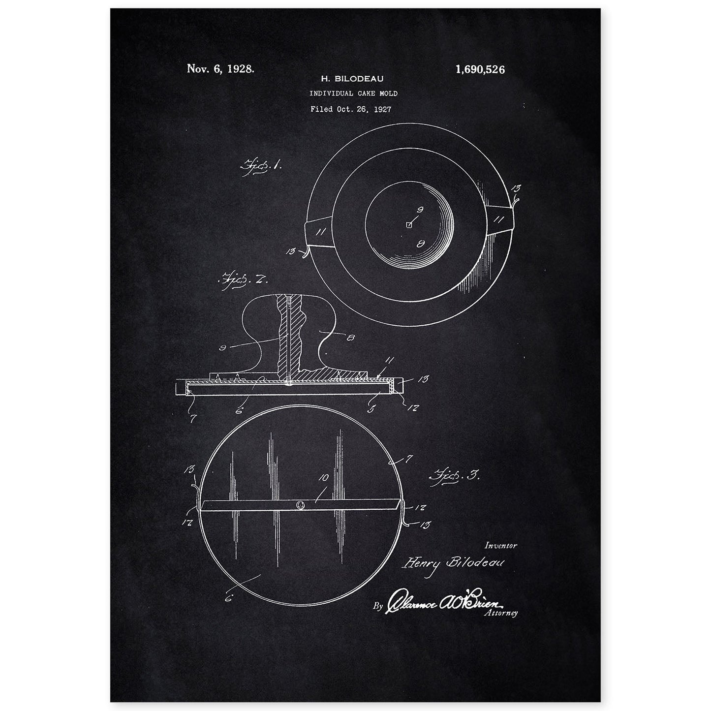 Poster con patente de Molde para tartas. Lámina con diseño de patente antigua-Artwork-Nacnic-A4-Sin marco-Nacnic Estudio SL