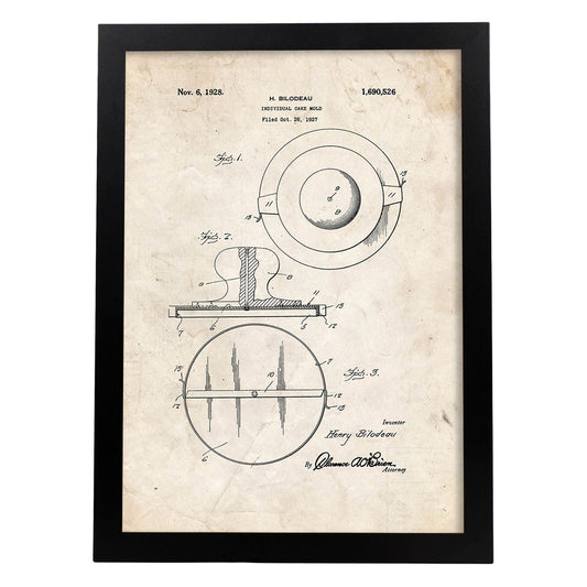 Poster con patente de Molde para tartas. Lámina con diseño de patente antigua.-Artwork-Nacnic-A3-Marco Negro-Nacnic Estudio SL