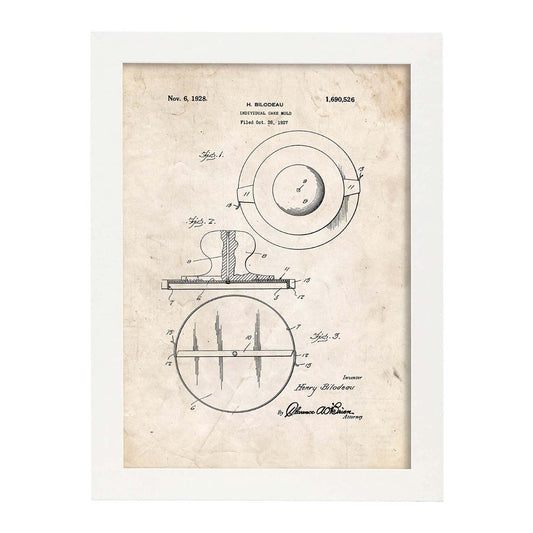 Poster con patente de Molde para tartas. Lámina con diseño de patente antigua.-Artwork-Nacnic-A4-Marco Blanco-Nacnic Estudio SL