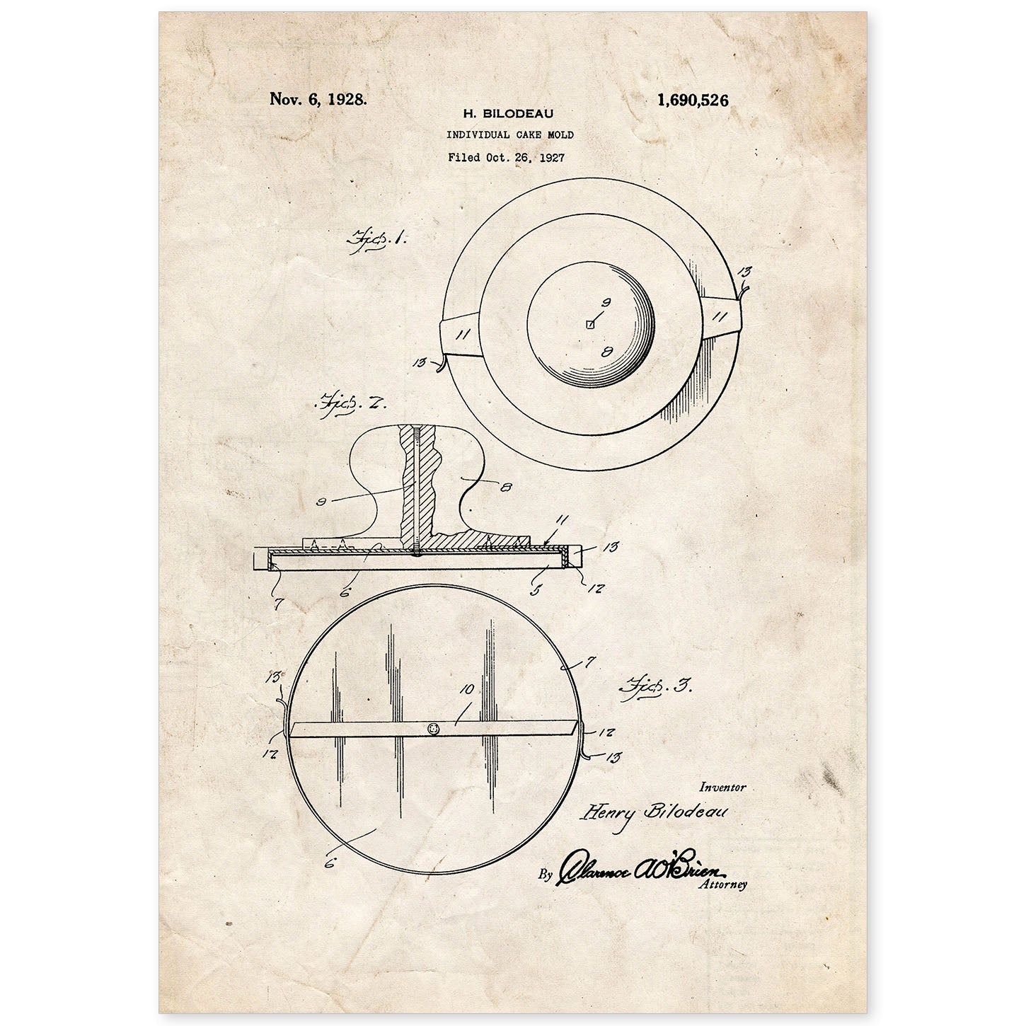 Poster con patente de Molde para tartas. Lámina con diseño de patente antigua.-Artwork-Nacnic-A4-Sin marco-Nacnic Estudio SL