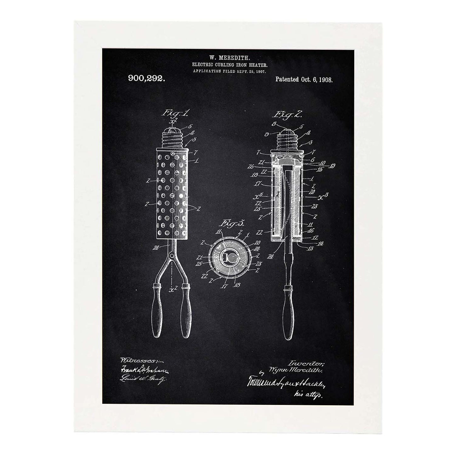 Poster con patente de Moldeador de pelo. Lámina con diseño de patente antigua-Artwork-Nacnic-A3-Marco Blanco-Nacnic Estudio SL