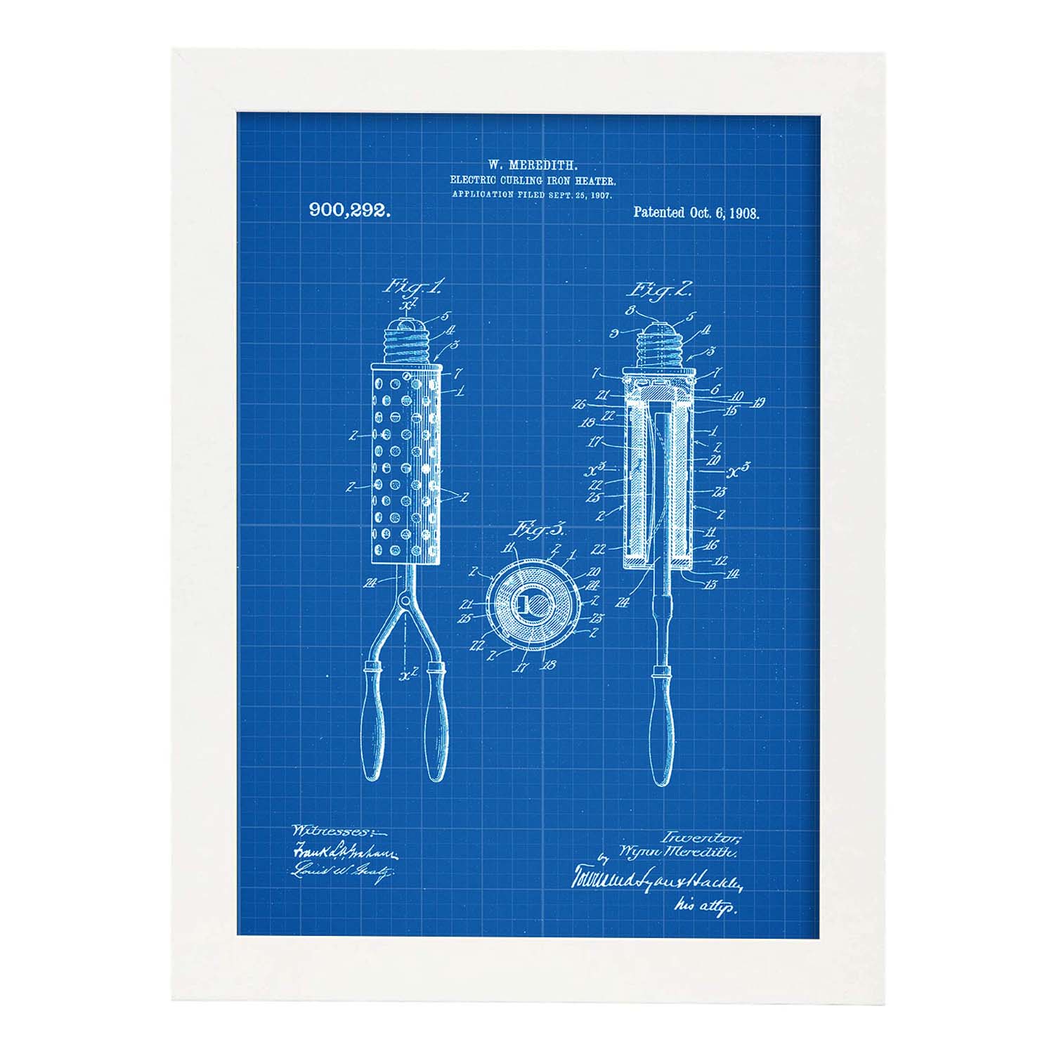 Poster con patente de Moldeador de pelo. Lámina con diseño de patente antigua-Artwork-Nacnic-A3-Marco Blanco-Nacnic Estudio SL