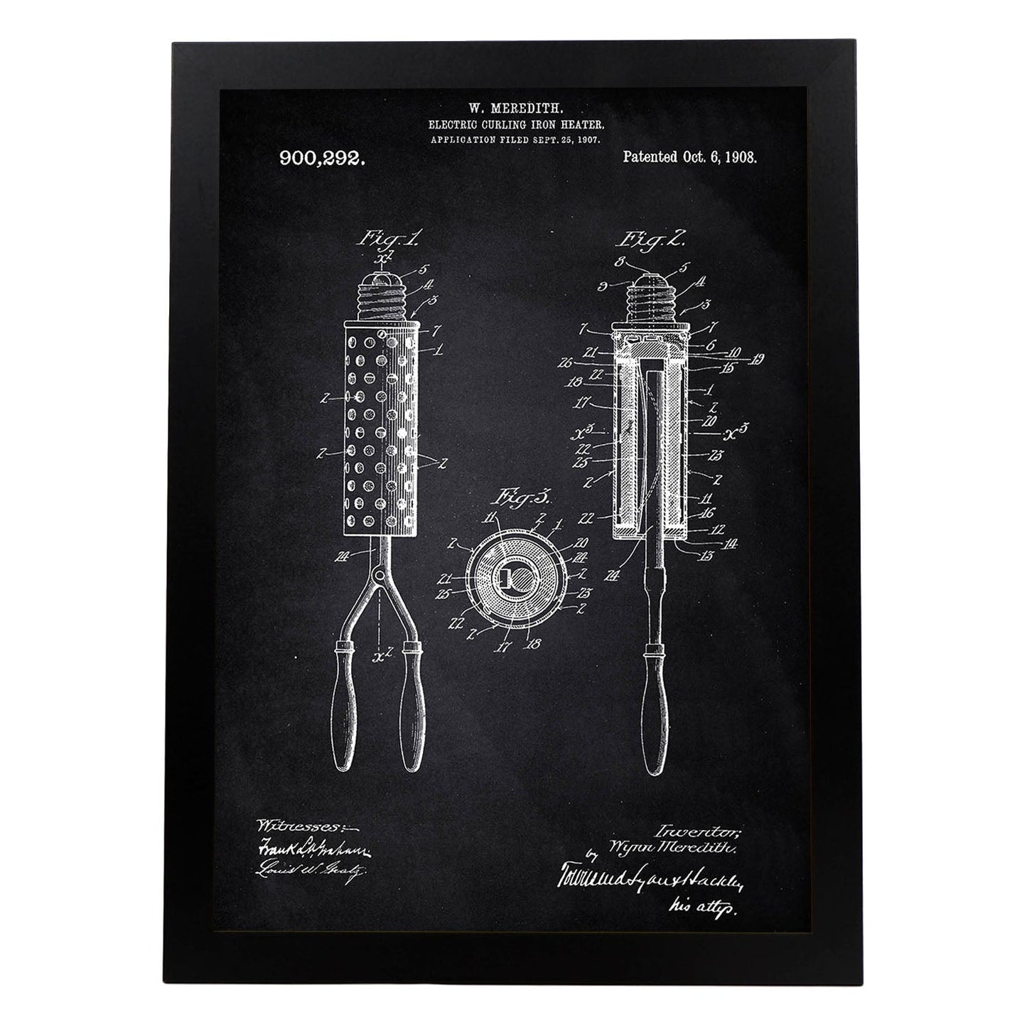 Poster con patente de Moldeador de pelo. Lámina con diseño de patente antigua-Artwork-Nacnic-A3-Marco Negro-Nacnic Estudio SL