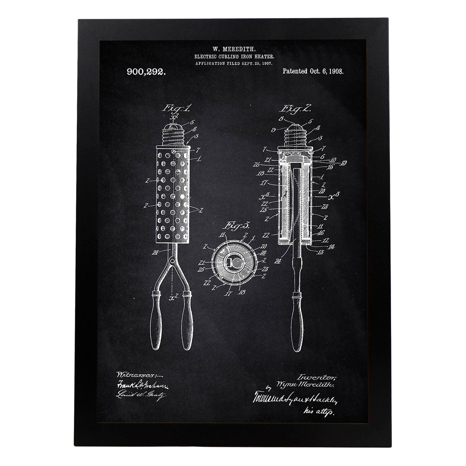 Poster con patente de Moldeador de pelo. Lámina con diseño de patente antigua-Artwork-Nacnic-A4-Marco Negro-Nacnic Estudio SL