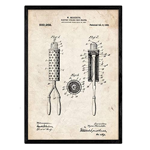 Poster con patente de Moldeador de pelo. Lámina con diseño de patente antigua.-Artwork-Nacnic-Nacnic Estudio SL