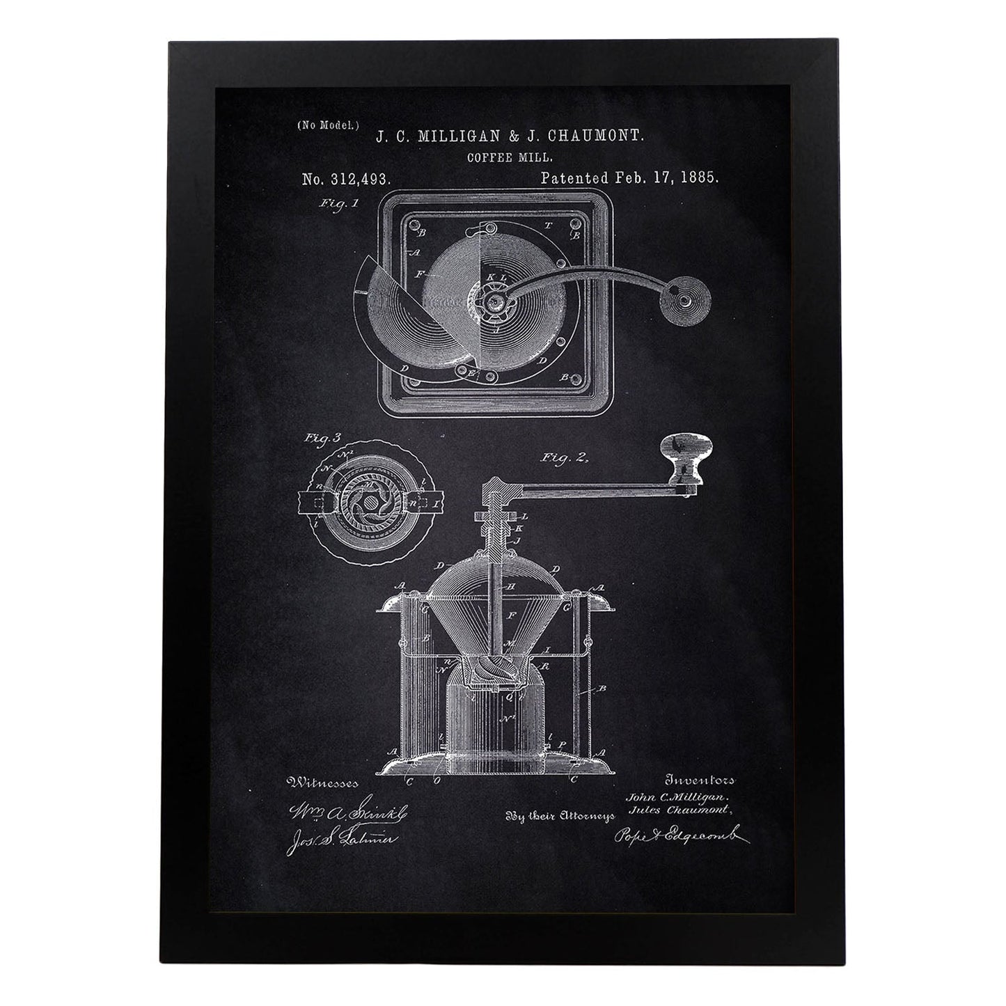 Poster con patente de Molinillo de café. Lámina con diseño de patente antigua-Artwork-Nacnic-A3-Marco Negro-Nacnic Estudio SL