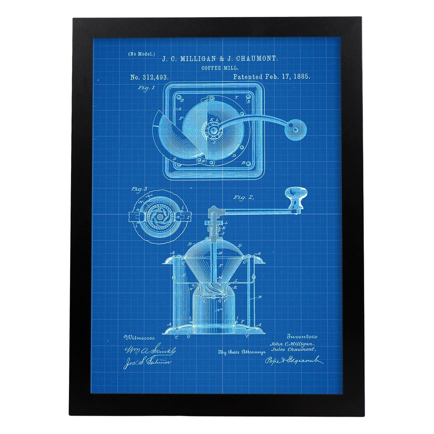 Poster con patente de Molinillo de café. Lámina con diseño de patente antigua-Artwork-Nacnic-A3-Marco Negro-Nacnic Estudio SL