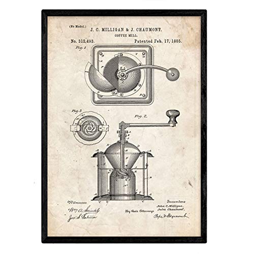 Poster con patente de Molinillo de café. Lámina con diseño de patente antigua.-Artwork-Nacnic-Nacnic Estudio SL
