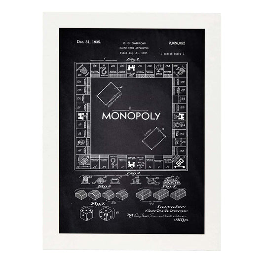 Poster con patente de Monopoly. Lámina con diseño de patente antigua-Artwork-Nacnic-A3-Marco Blanco-Nacnic Estudio SL