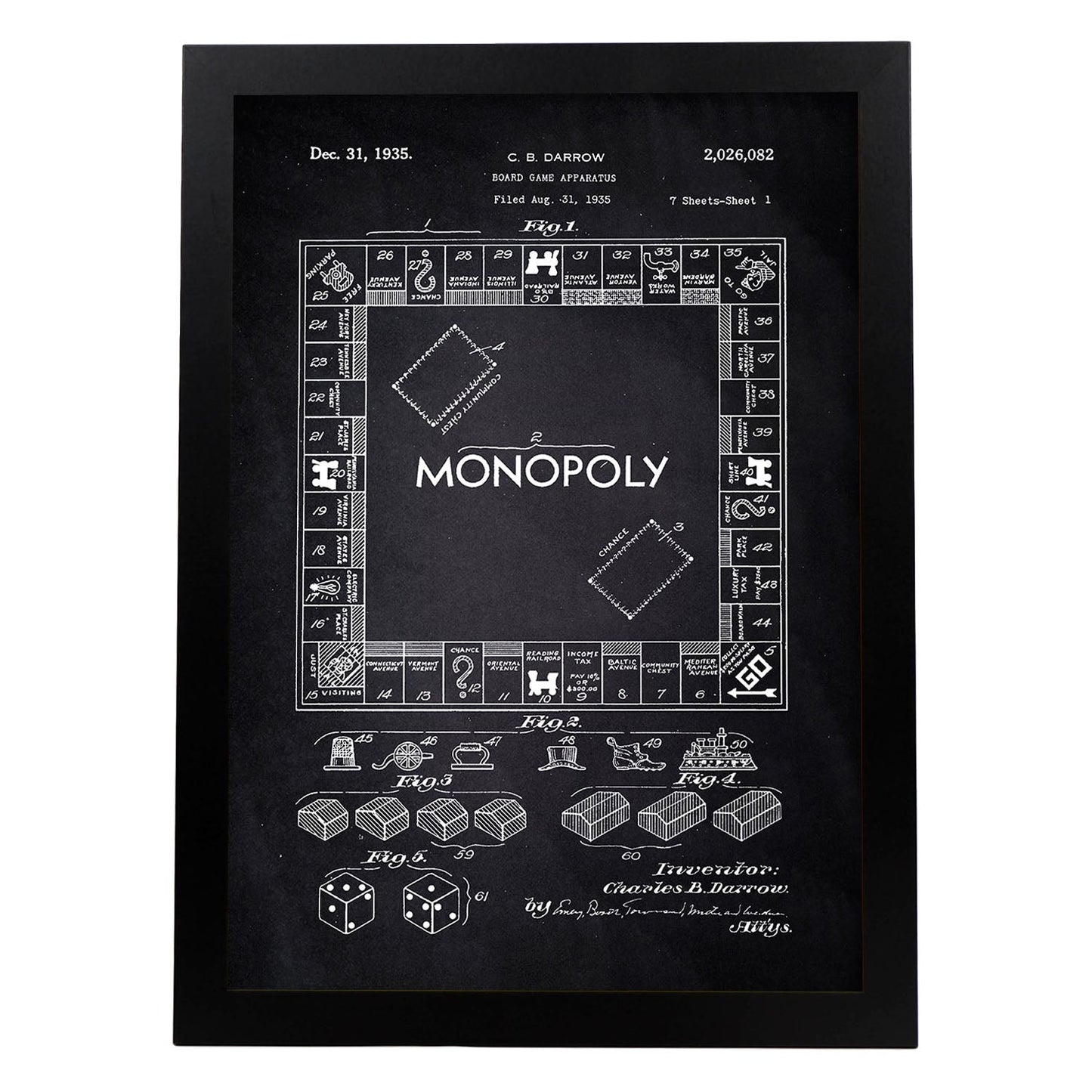Poster con patente de Monopoly. Lámina con diseño de patente antigua-Artwork-Nacnic-A3-Marco Negro-Nacnic Estudio SL