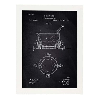 Poster con patente de Mortero de farmacia. Lámina con diseño de patente antigua-Artwork-Nacnic-A4-Marco Blanco-Nacnic Estudio SL