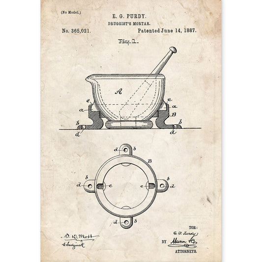 Poster con patente de Mortero de farmacia. Lámina con diseño de patente antigua.-Artwork-Nacnic-A4-Sin marco-Nacnic Estudio SL
