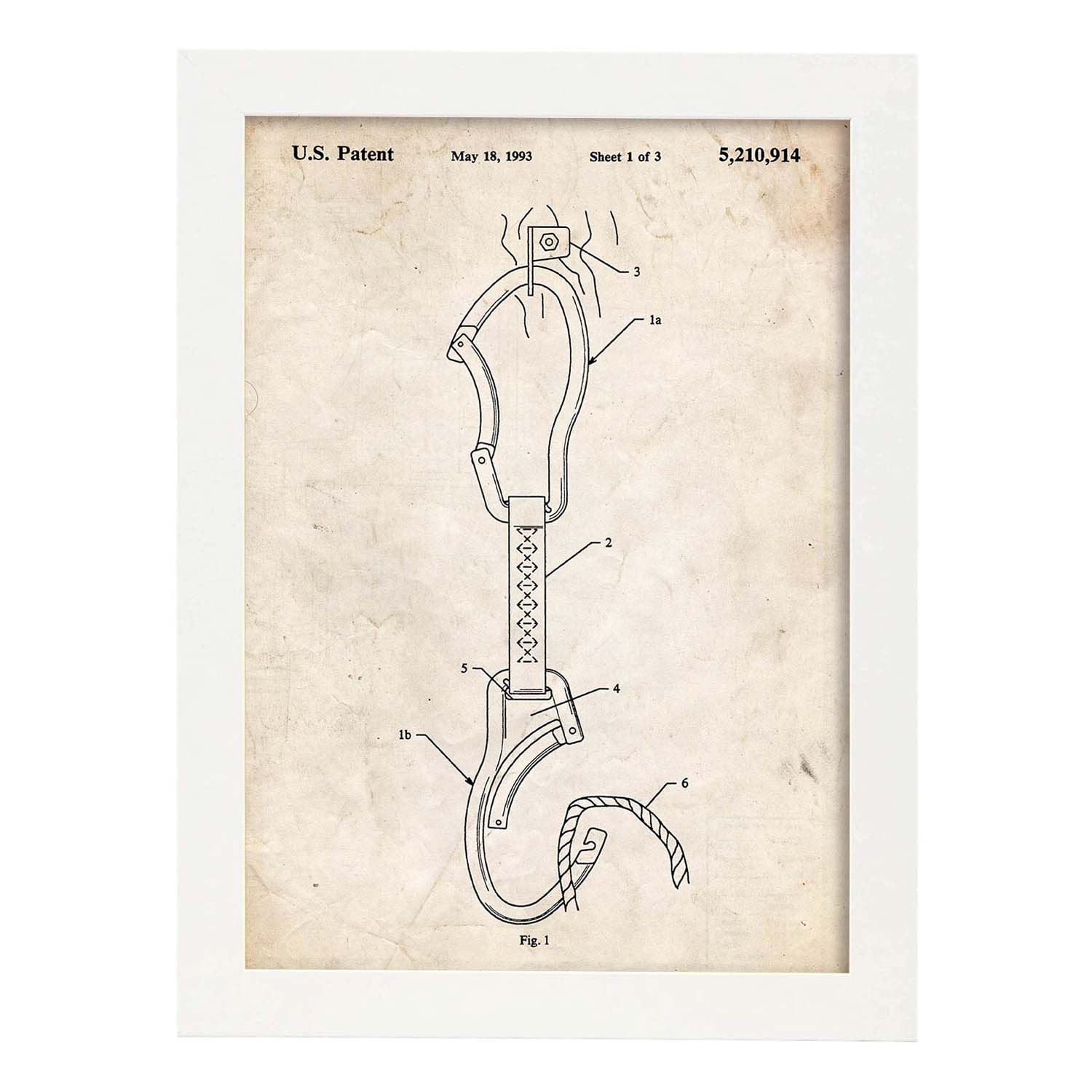 Poster con patente de Mosqueton escalada. Lámina con diseño de patente antigua.-Artwork-Nacnic-A3-Marco Blanco-Nacnic Estudio SL