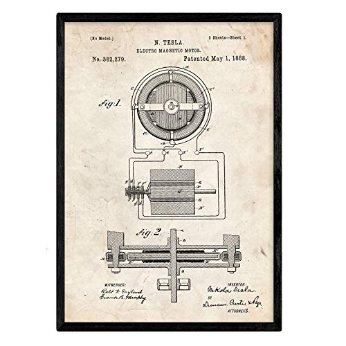 Poster con patente de Motor magnetico. Lámina con diseño de patente antigua.-Artwork-Nacnic-Nacnic Estudio SL