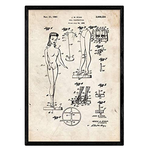 Poster con patente de Muñeca infantil. Lámina con diseño de patente antigua.-Artwork-Nacnic-Nacnic Estudio SL