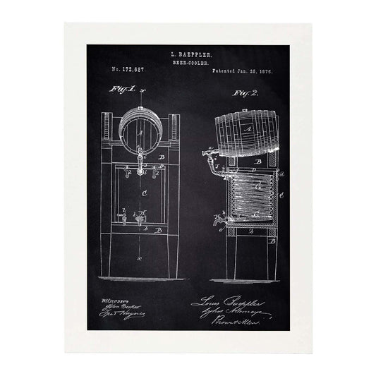 Poster con patente de Nevera cerveza. Lámina con diseño de patente antigua-Artwork-Nacnic-A3-Marco Blanco-Nacnic Estudio SL