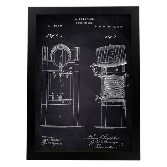 Poster con patente de Nevera cerveza. Lámina con diseño de patente antigua-Artwork-Nacnic-A3-Marco Negro-Nacnic Estudio SL