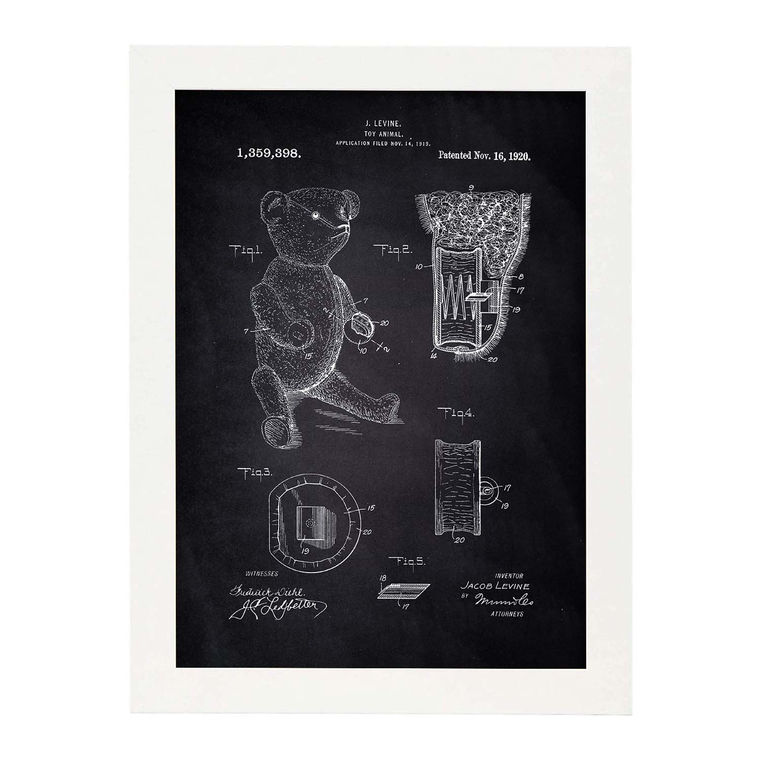 Poster con patente de Osito de peluche. Lámina con diseño de patente antigua-Artwork-Nacnic-A3-Marco Blanco-Nacnic Estudio SL