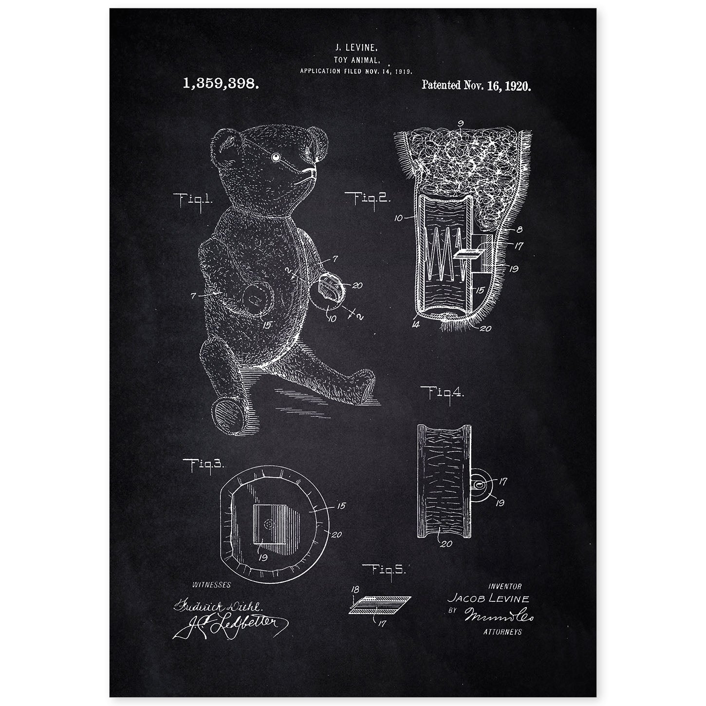 Poster con patente de Osito de peluche. Lámina con diseño de patente antigua-Artwork-Nacnic-A4-Sin marco-Nacnic Estudio SL