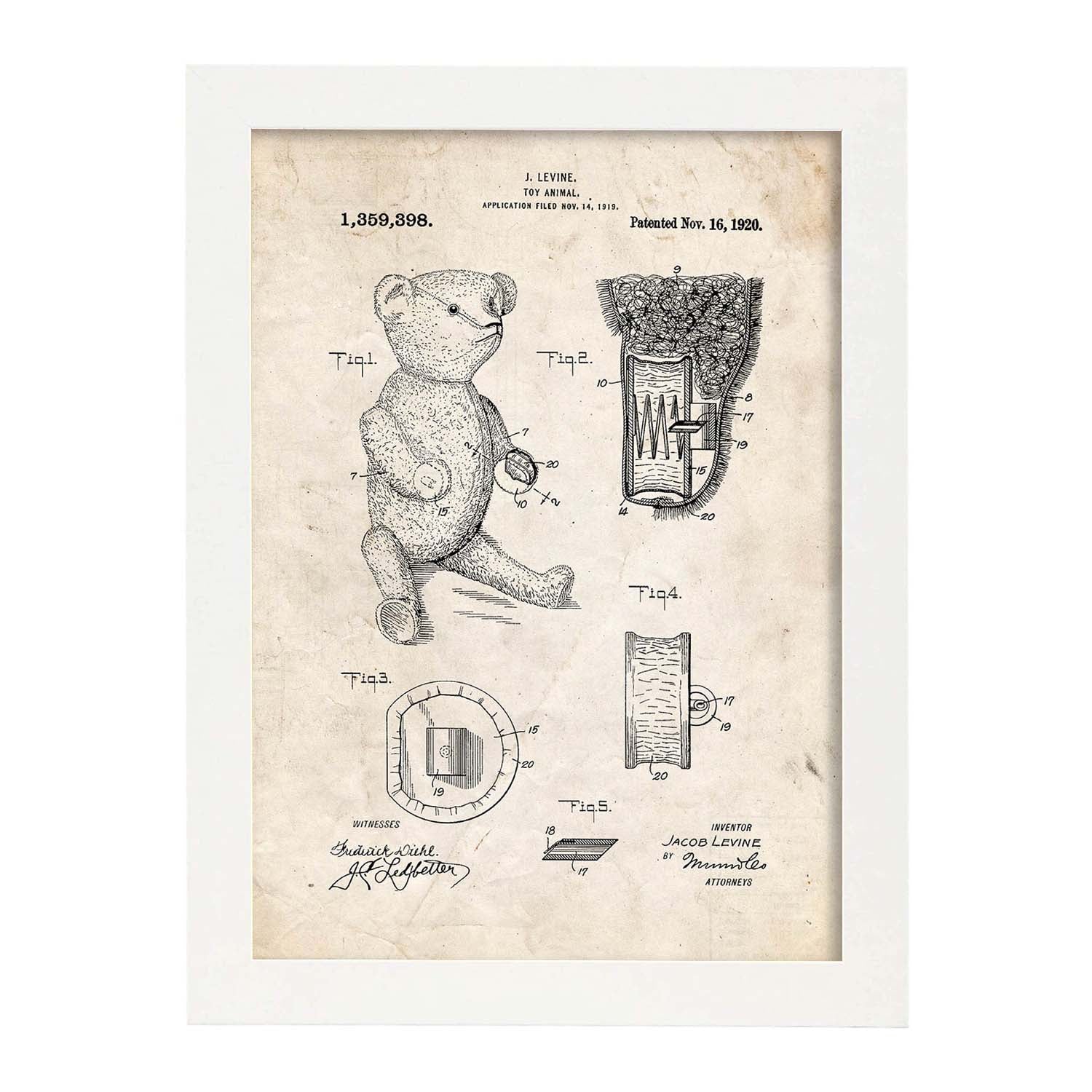 Poster con patente de Osito de peluche. Lámina con diseño de patente antigua.-Artwork-Nacnic-A3-Marco Blanco-Nacnic Estudio SL