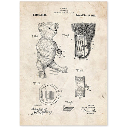 Poster con patente de Osito de peluche. Lámina con diseño de patente antigua.-Artwork-Nacnic-A4-Sin marco-Nacnic Estudio SL