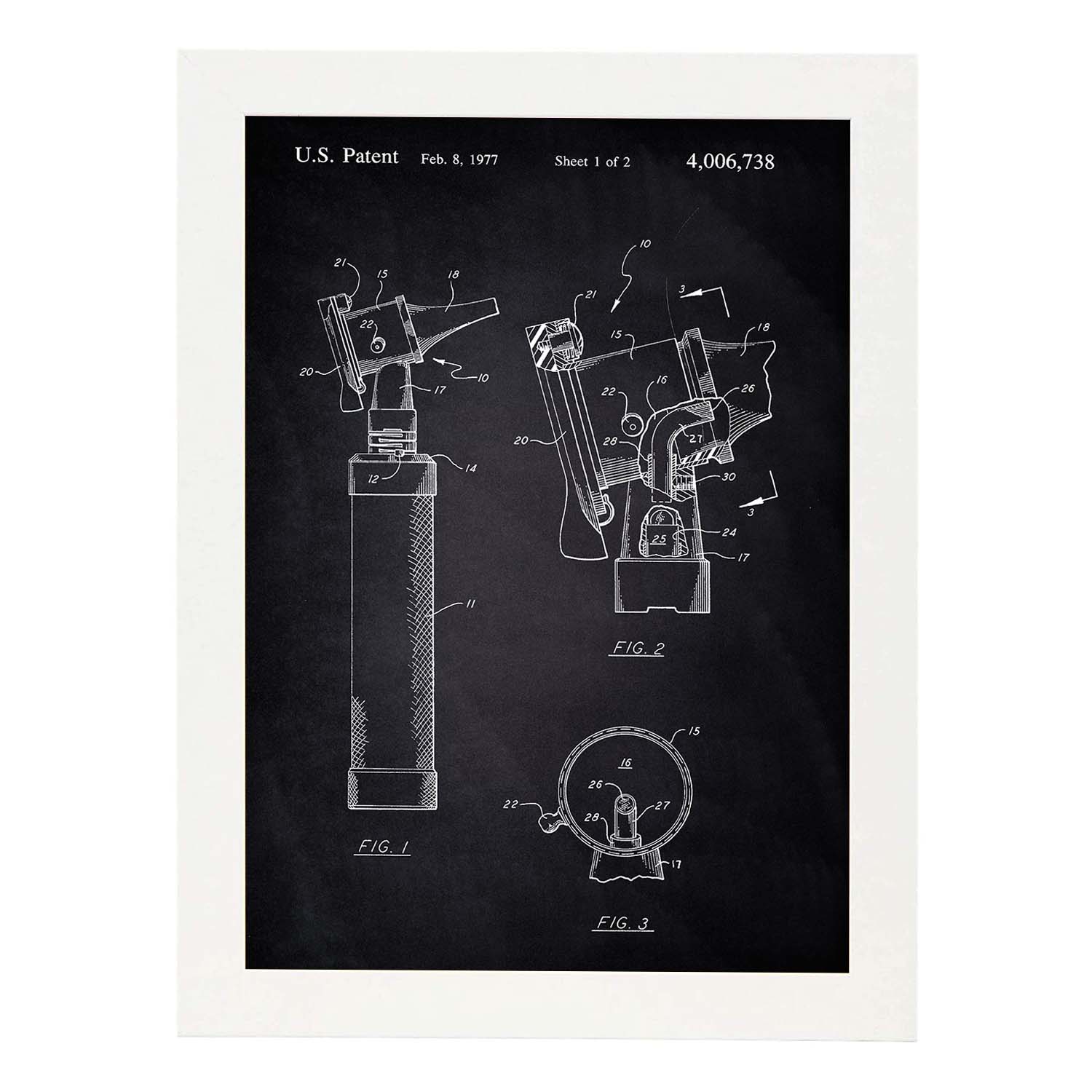 Poster con patente de Otoscopio. Lámina con diseño de patente antigua-Artwork-Nacnic-A3-Marco Blanco-Nacnic Estudio SL