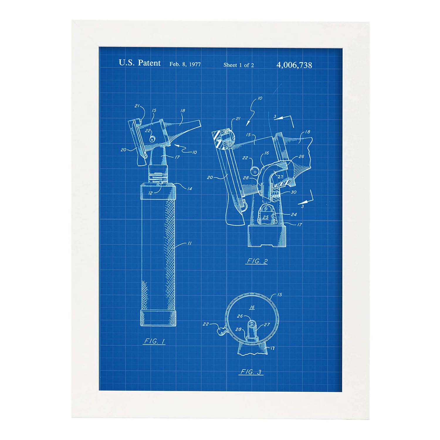 Poster con patente de Otoscopio. Lámina con diseño de patente antigua-Artwork-Nacnic-A3-Marco Blanco-Nacnic Estudio SL
