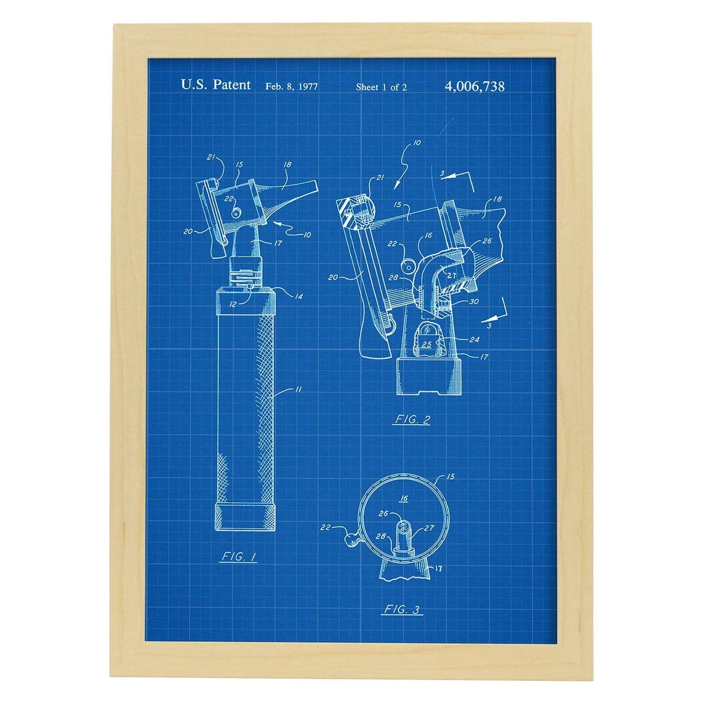 Poster con patente de Otoscopio. Lámina con diseño de patente antigua-Artwork-Nacnic-A3-Marco Madera clara-Nacnic Estudio SL
