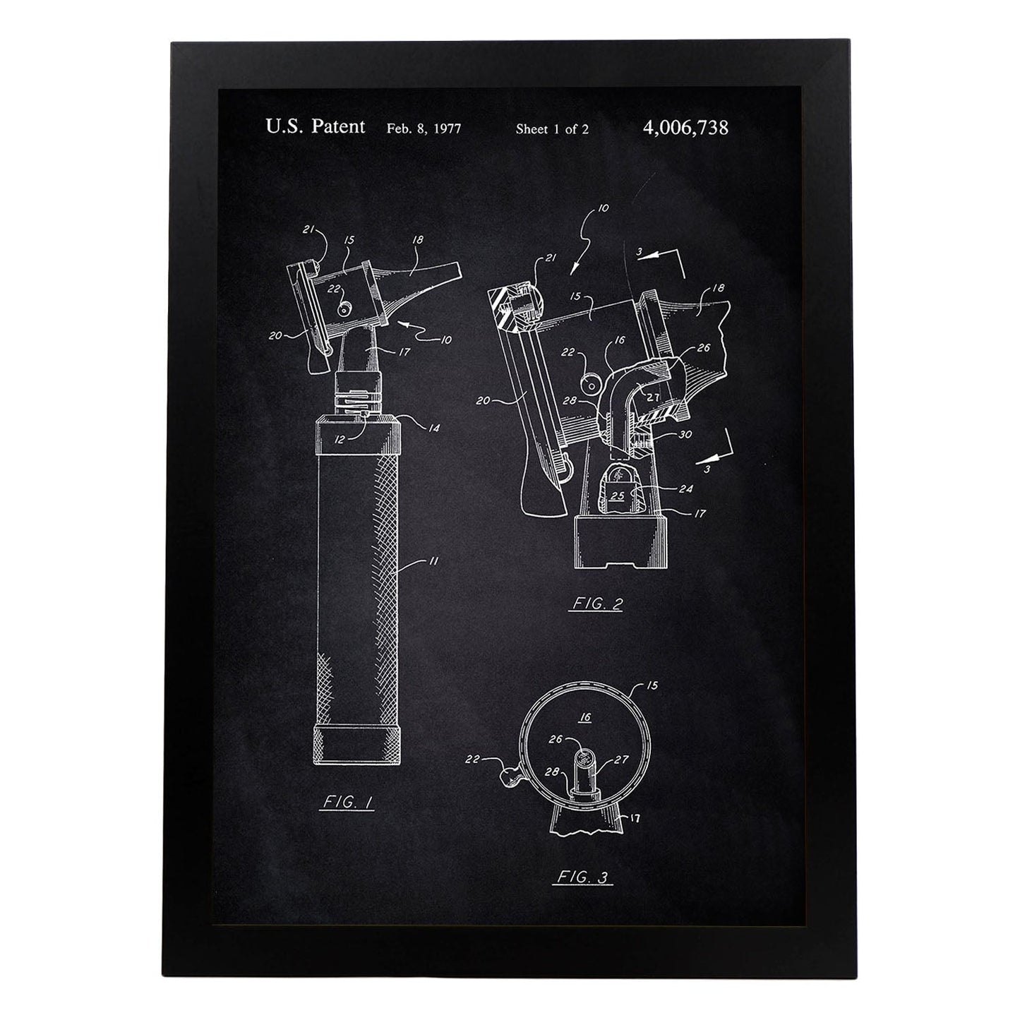 Poster con patente de Otoscopio. Lámina con diseño de patente antigua-Artwork-Nacnic-A3-Marco Negro-Nacnic Estudio SL