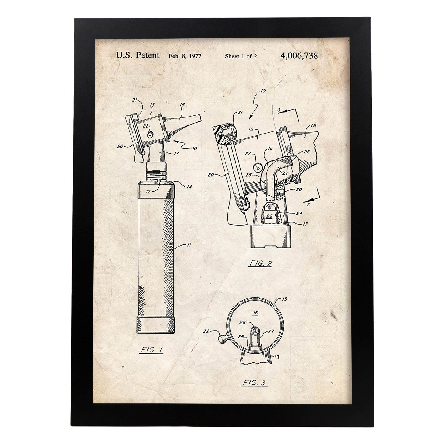 Poster con patente de Otoscopio. Lámina con diseño de patente antigua.-Artwork-Nacnic-A3-Marco Negro-Nacnic Estudio SL