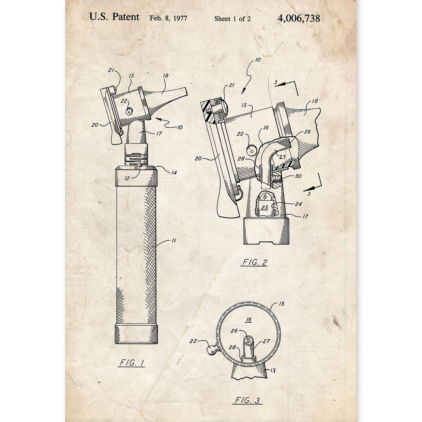 Poster con patente de Otoscopio. Lámina con diseño de patente antigua.-Artwork-Nacnic-A4-Sin marco-Nacnic Estudio SL